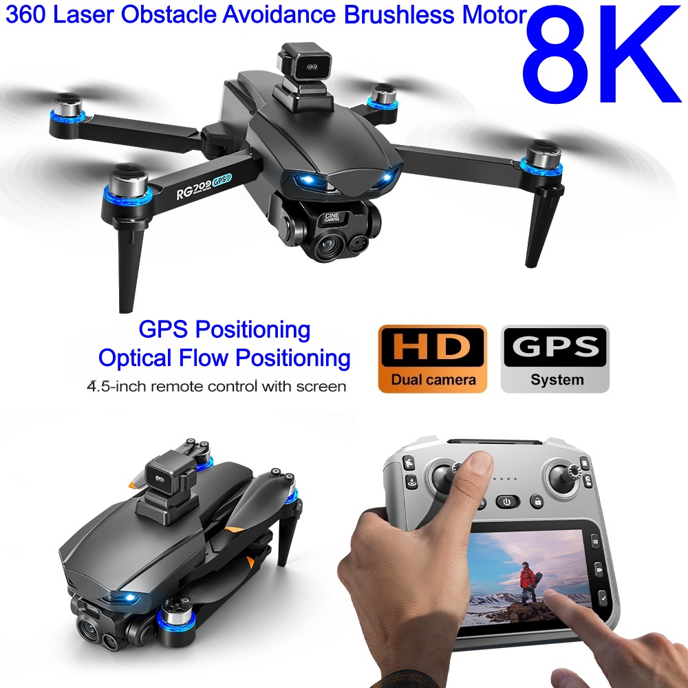 Drone Camera 4K - 新型8Kドローン HDカメラ搭載 レーザー障害物回避 4.5インチスクリーン クアッドコプター ブラシレスGPS+オプティカルフローポジショニング