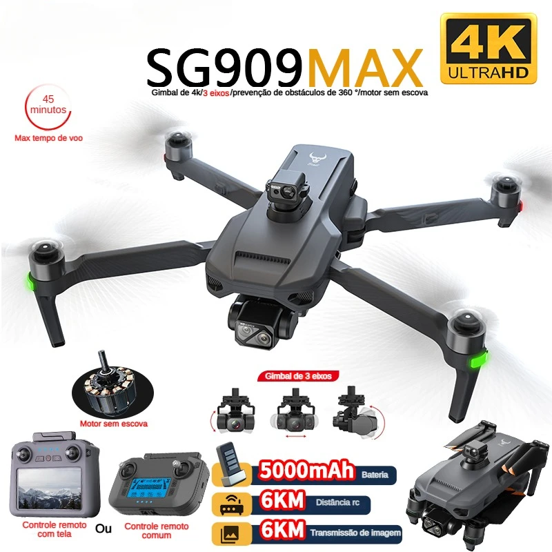 Drone Camera 4K - プロのドローン,4kカメラ,3軸ジンバル,5g,ZLL-SG909障害物回避,タッチスクリーン,fpv,ブラシレス,rc,zll,360