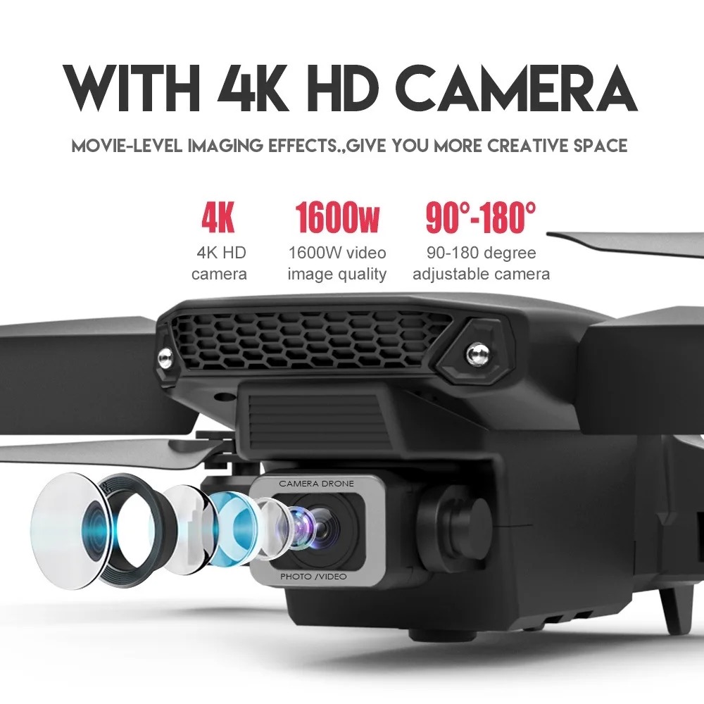 RCドローン 新型E88Pro 4Kプロフェッショナル 2つ - Drone Camera Wide Angle のレビューと価格